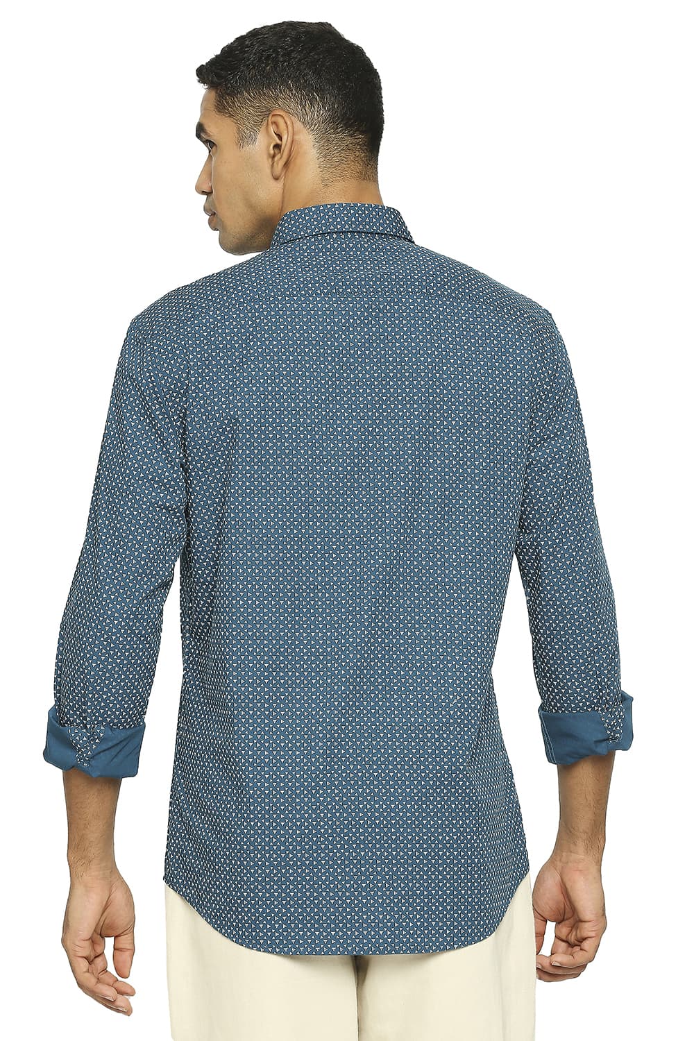 BASICS SLIM FIT COTTON POPLIN PRINTED SHIRT