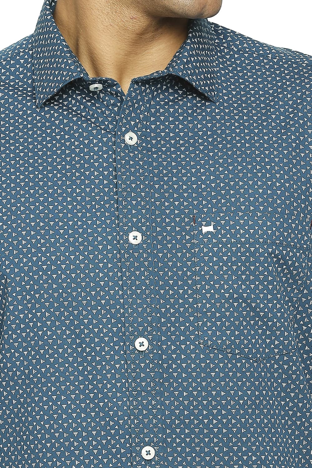 BASICS SLIM FIT COTTON POPLIN PRINTED SHIRT