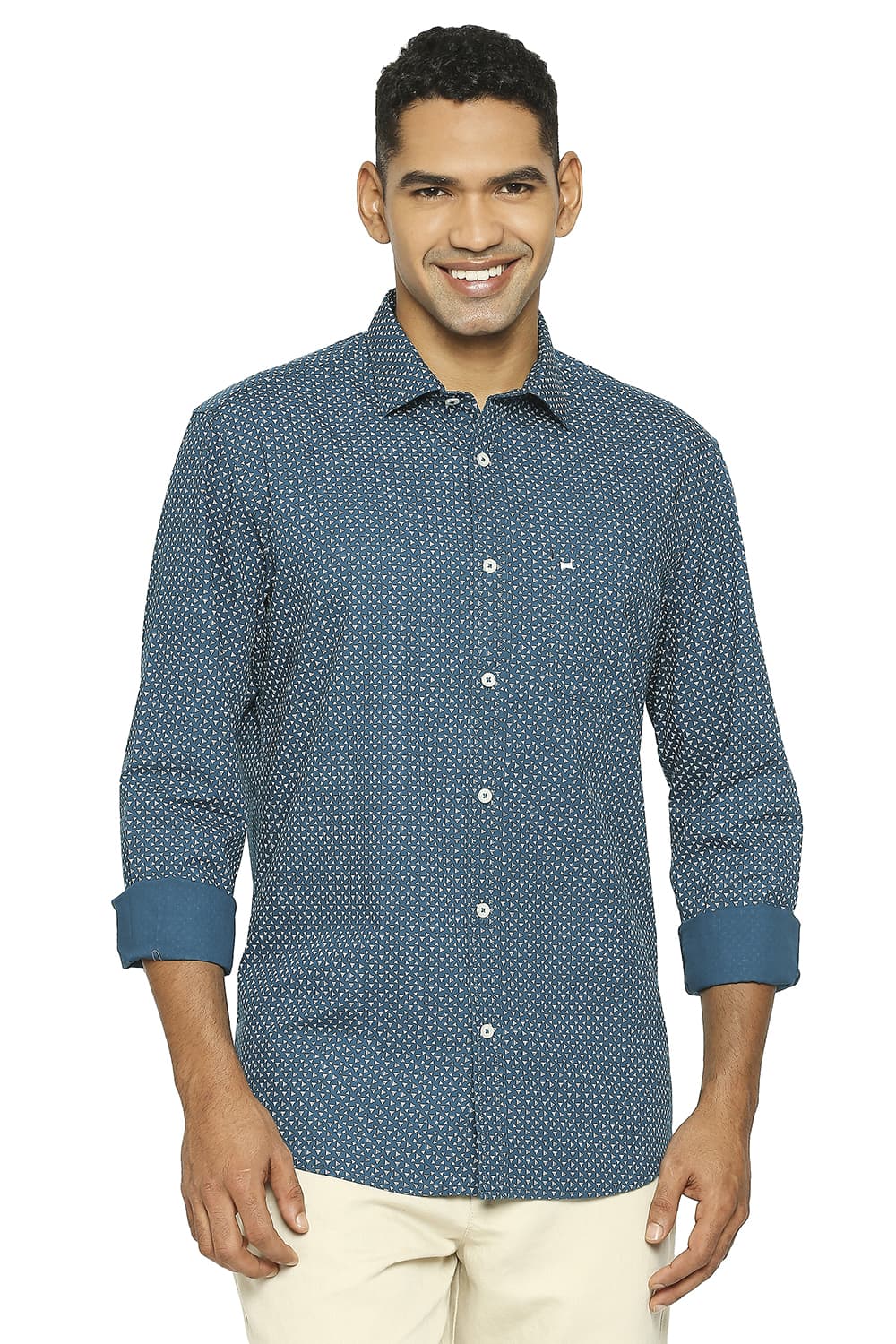 BASICS SLIM FIT COTTON POPLIN PRINTED SHIRT