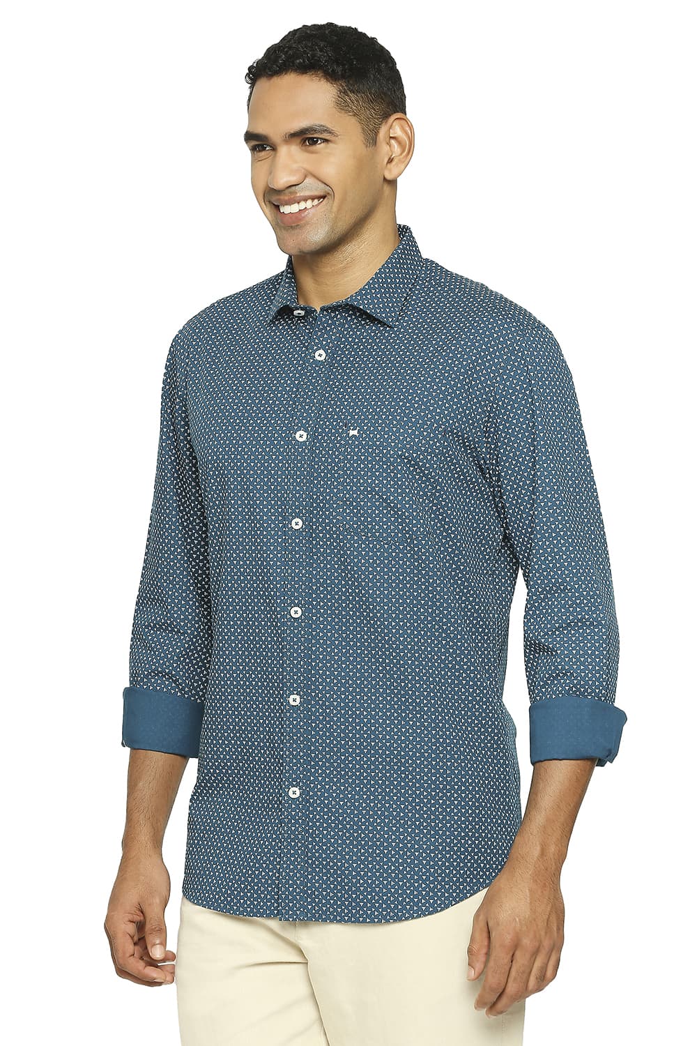 BASICS SLIM FIT COTTON POPLIN PRINTED SHIRT