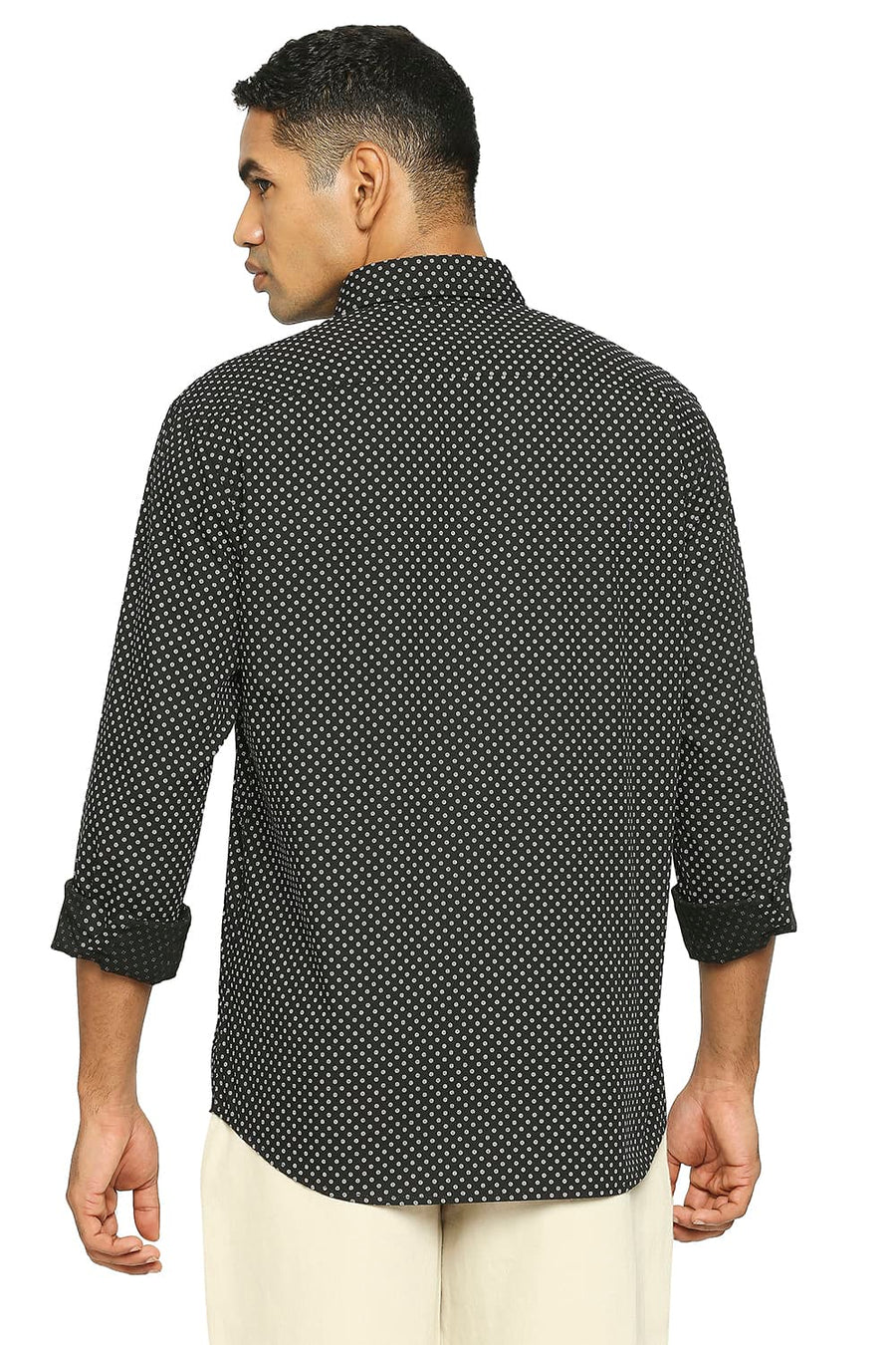 BASICS SLIM FIT ANTHRACITE BLACK COTTON POPLIN PRINTED SHIRT