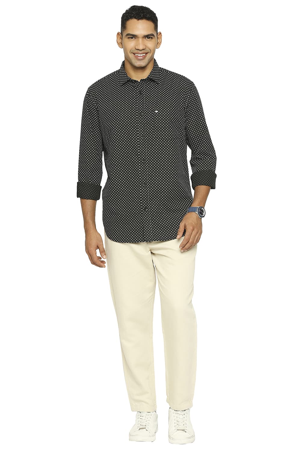 BASICS SLIM FIT COTTON POPLIN PRINTED SHIRT