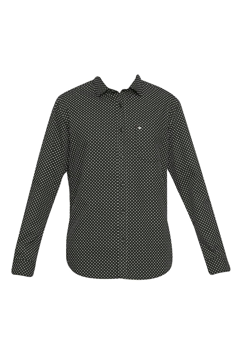 BASICS SLIM FIT ANTHRACITE BLACK COTTON POPLIN PRINTED SHIRT