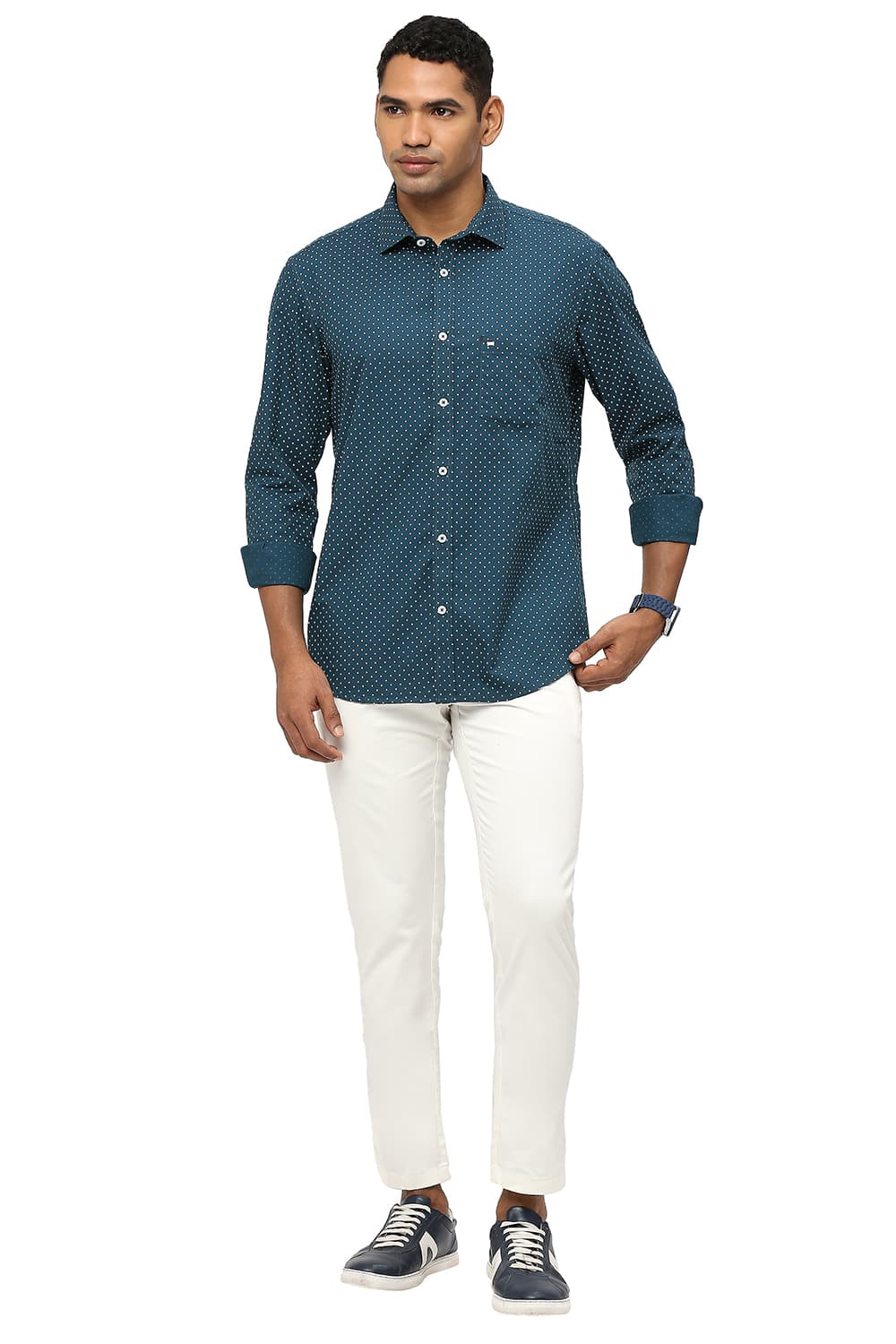 BASICS SLIM FIT COTTON POPLIN PRINTED SHIRT