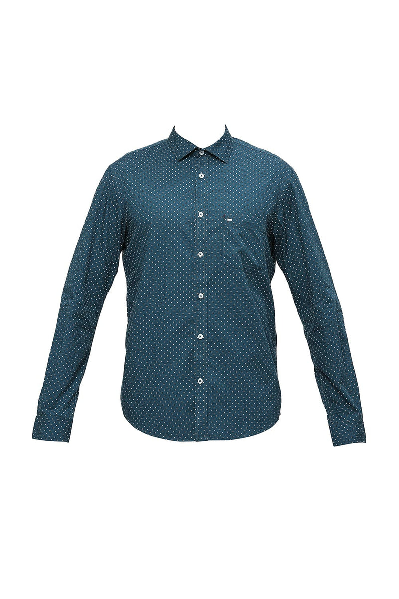 BASICS SLIM FIT COTTON POPLIN PRINTED SHIRT