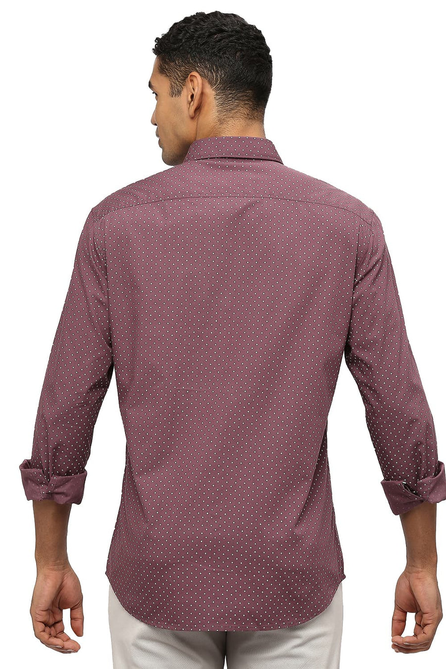 BASICS SLIM FIT GRAPE WINE COTTON POPLIN PRINTED SHIRT
