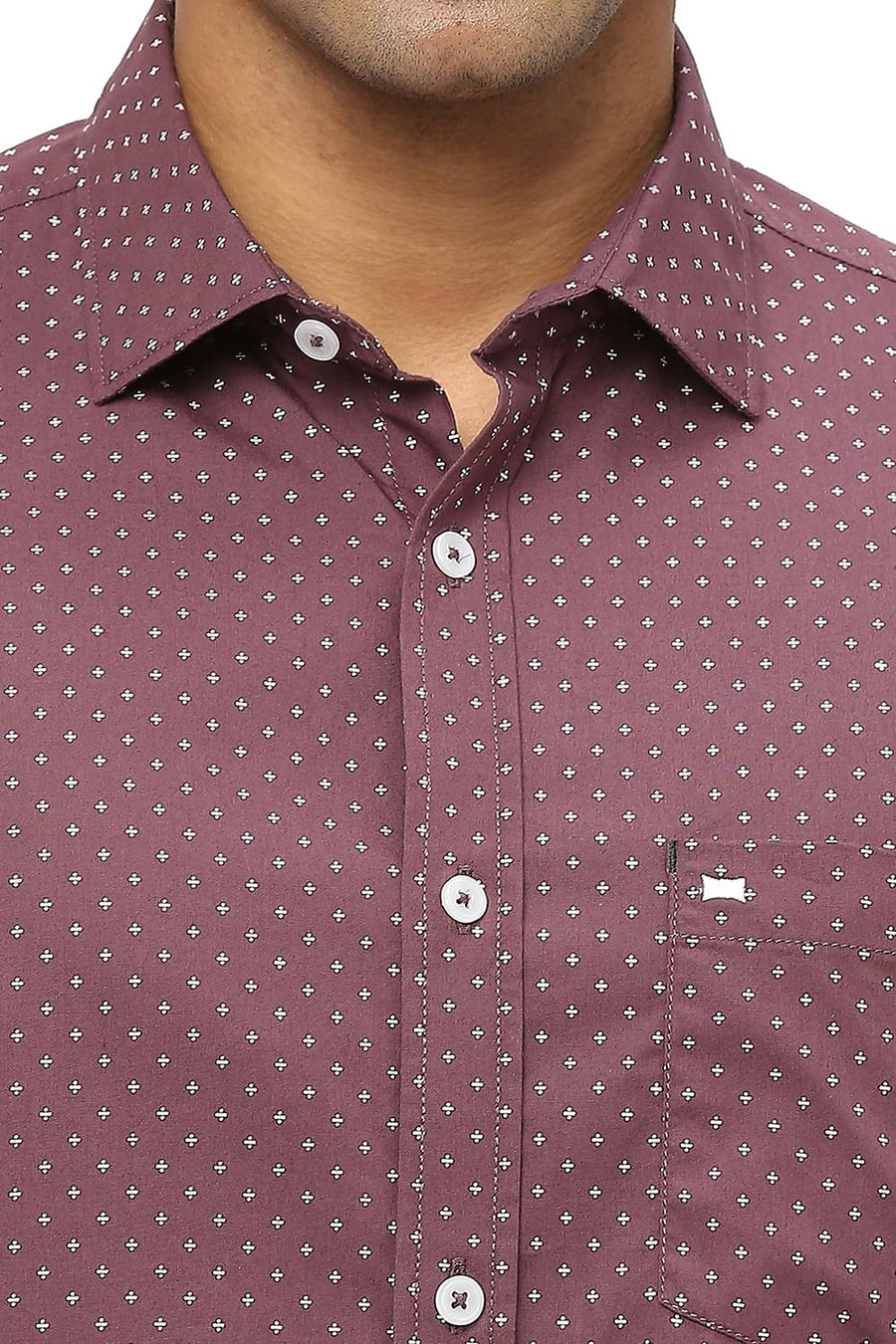 BASICS SLIM FIT GRAPE WINE COTTON POPLIN PRINTED SHIRT