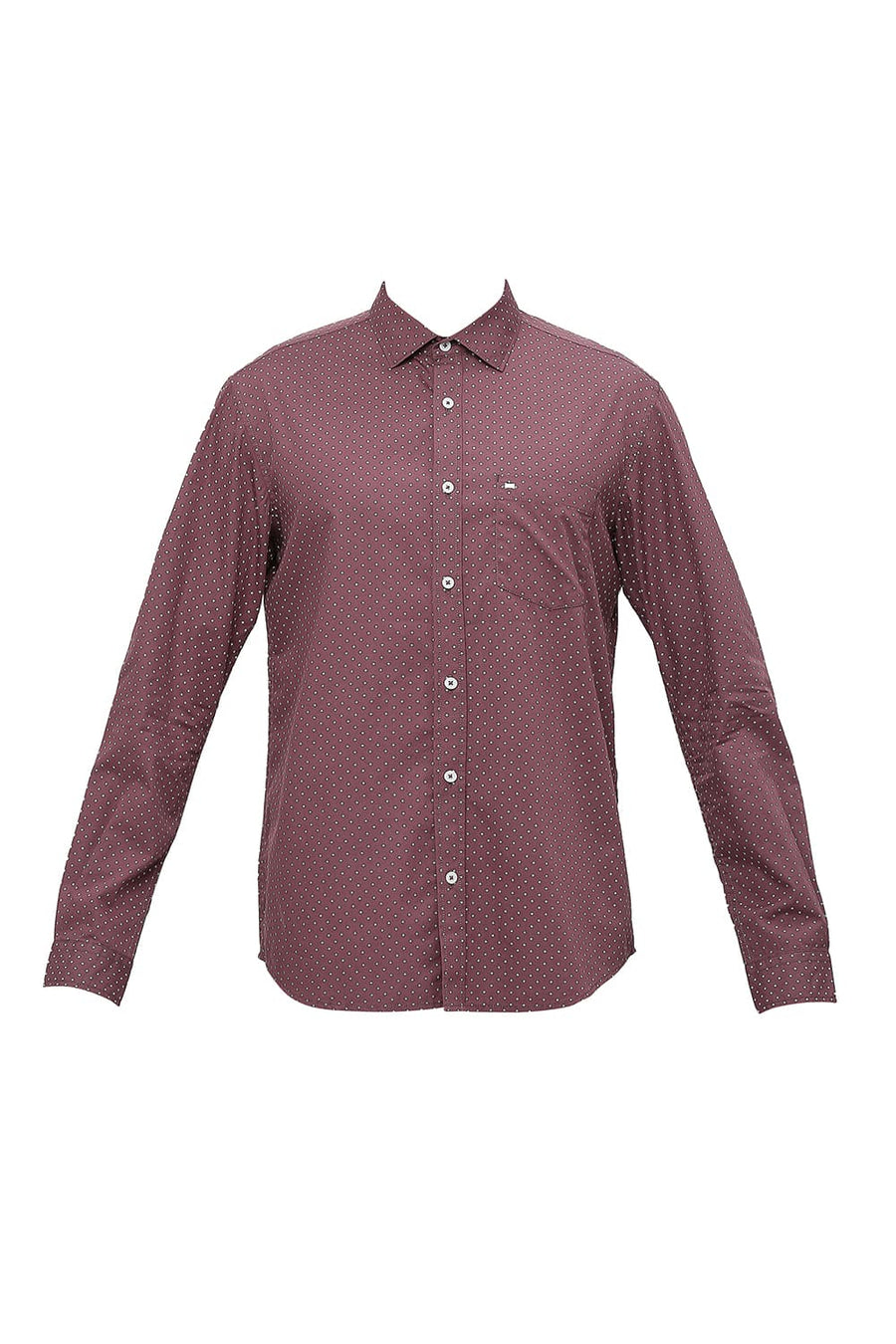 BASICS SLIM FIT GRAPE WINE COTTON POPLIN PRINTED SHIRT
