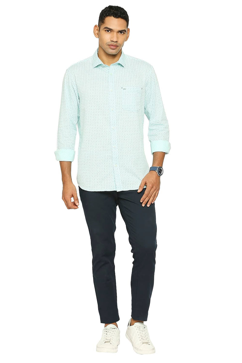 BASICS SLIM FIT COTTON TWILL PRINTED SHIRT