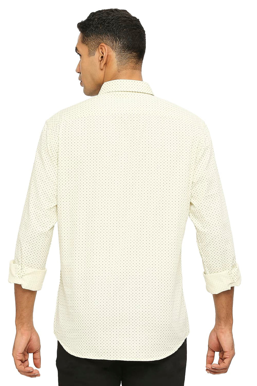 BASICS SLIM FIT PASTEL YELLOW COTTON TWILL PRINTED SHIRT