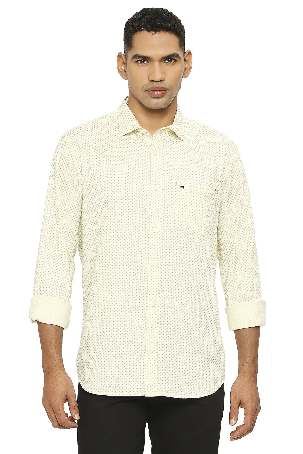 BASICS SLIM FIT COTTON TWILL PRINTED SHIRT