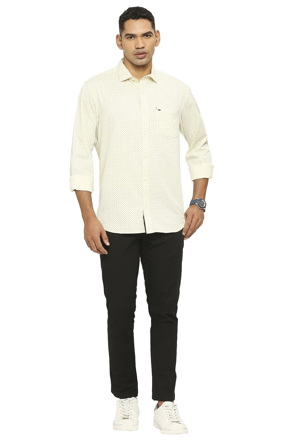 BASICS SLIM FIT COTTON TWILL PRINTED SHIRT