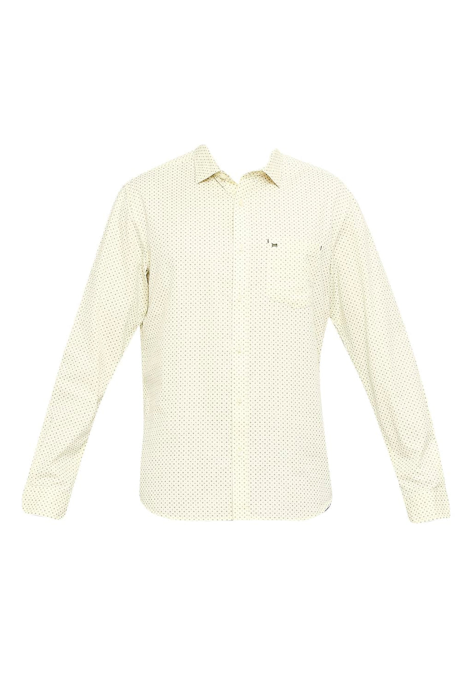 BASICS SLIM FIT PASTEL YELLOW COTTON TWILL PRINTED SHIRT
