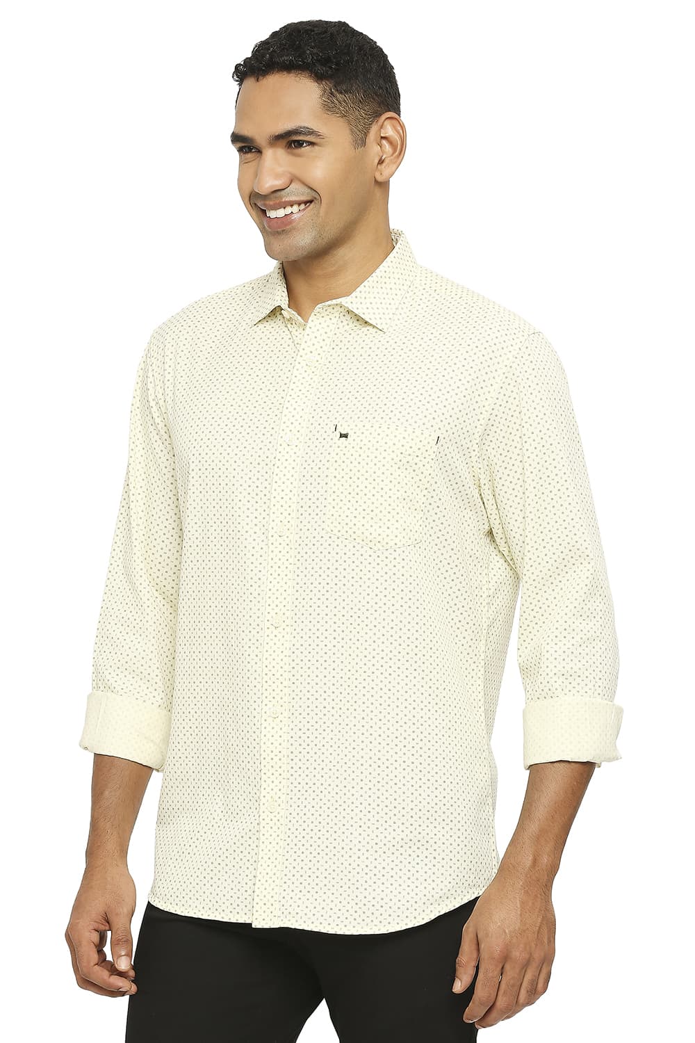 BASICS SLIM FIT COTTON TWILL PRINTED SHIRT