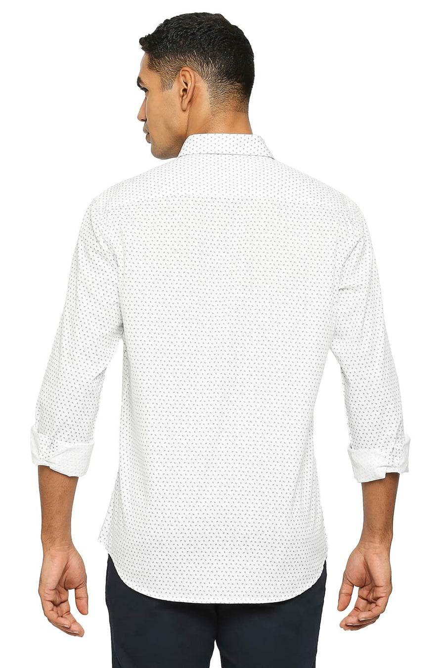 BASICS SLIM FIT CLOUD WHITE COTTON TWILL PRINTED SHIRT