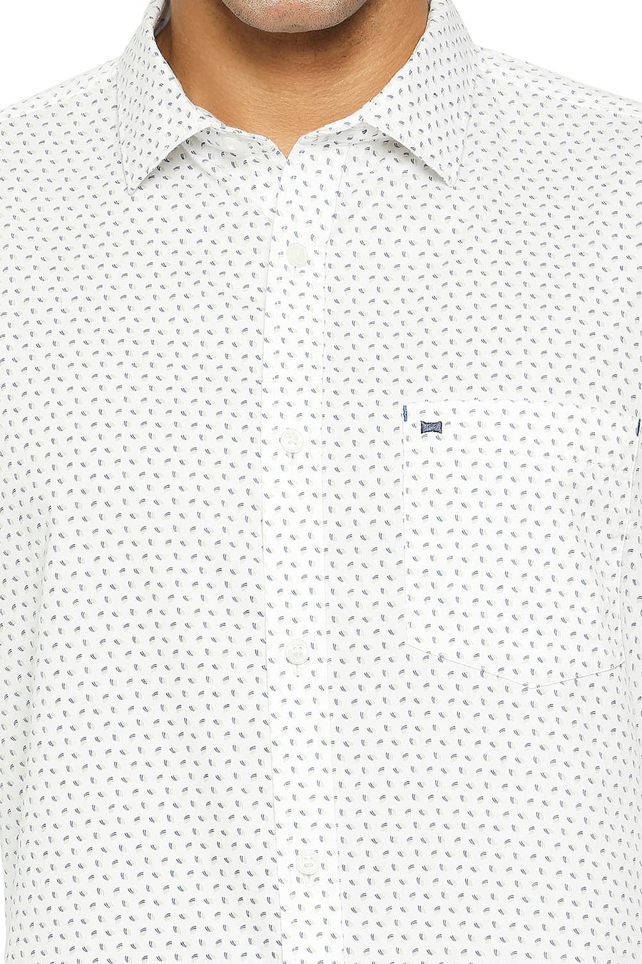 BASICS SLIM FIT CLOUD WHITE COTTON TWILL PRINTED SHIRT