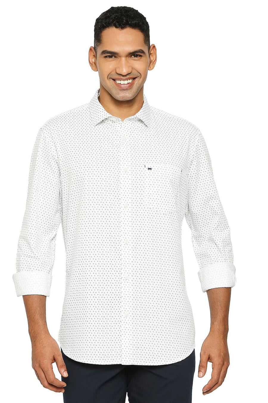 BASICS SLIM FIT CLOUD WHITE COTTON TWILL PRINTED SHIRT