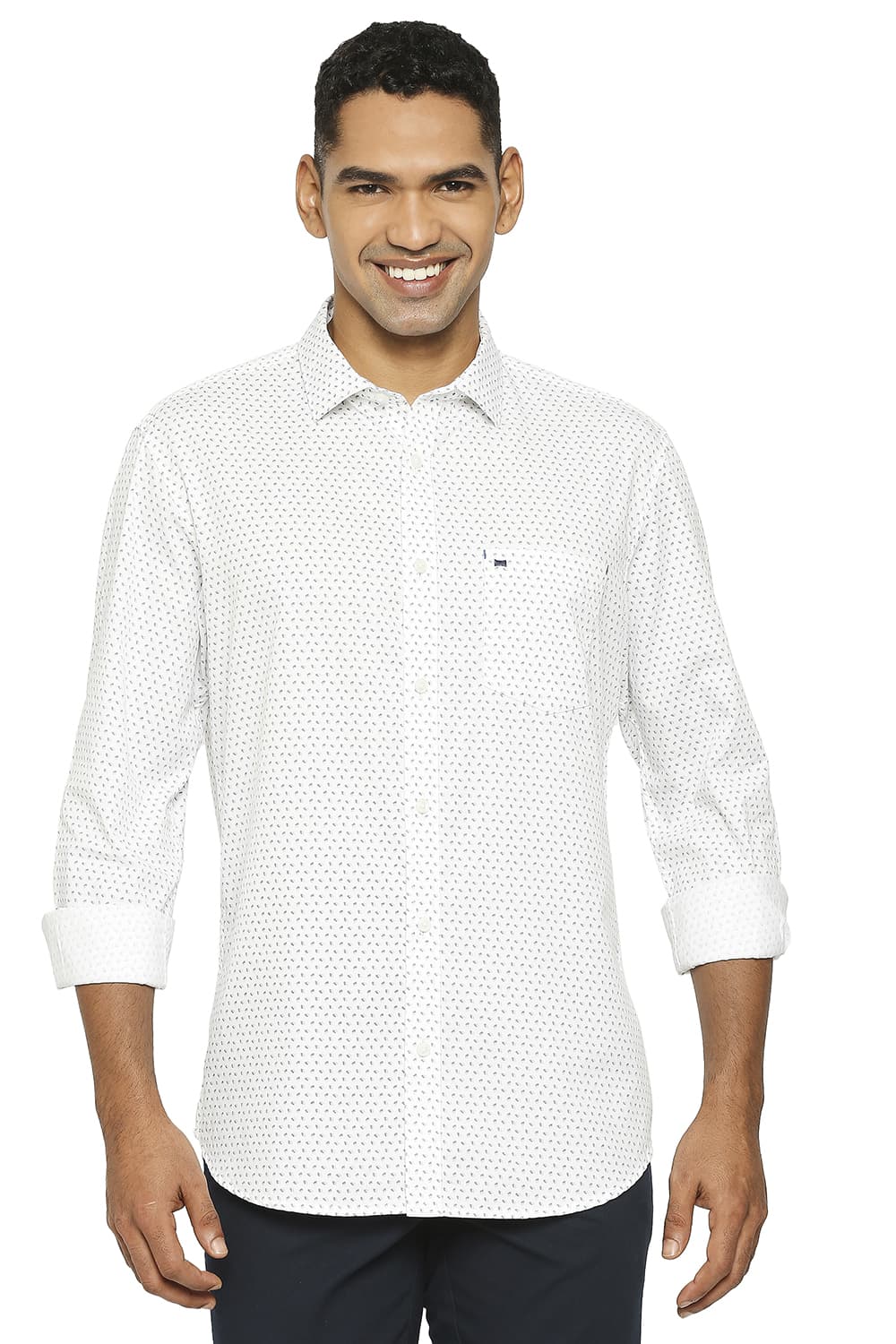 BASICS SLIM FIT COTTON TWILL PRINTED SHIRT