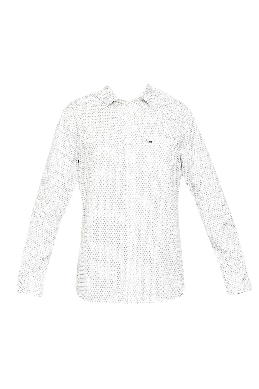 BASICS SLIM FIT CLOUD WHITE COTTON TWILL PRINTED SHIRT