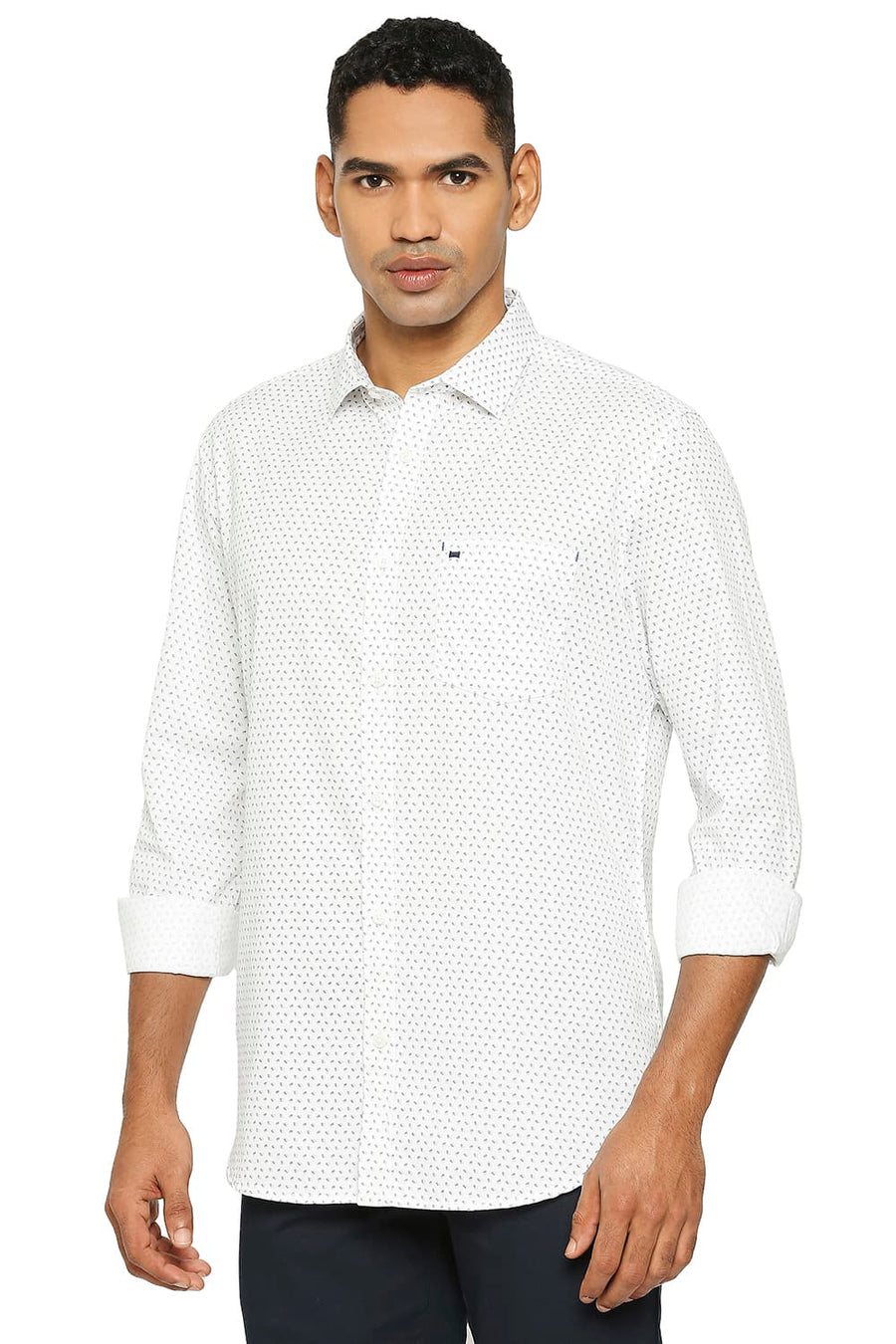 BASICS SLIM FIT CLOUD WHITE COTTON TWILL PRINTED SHIRT