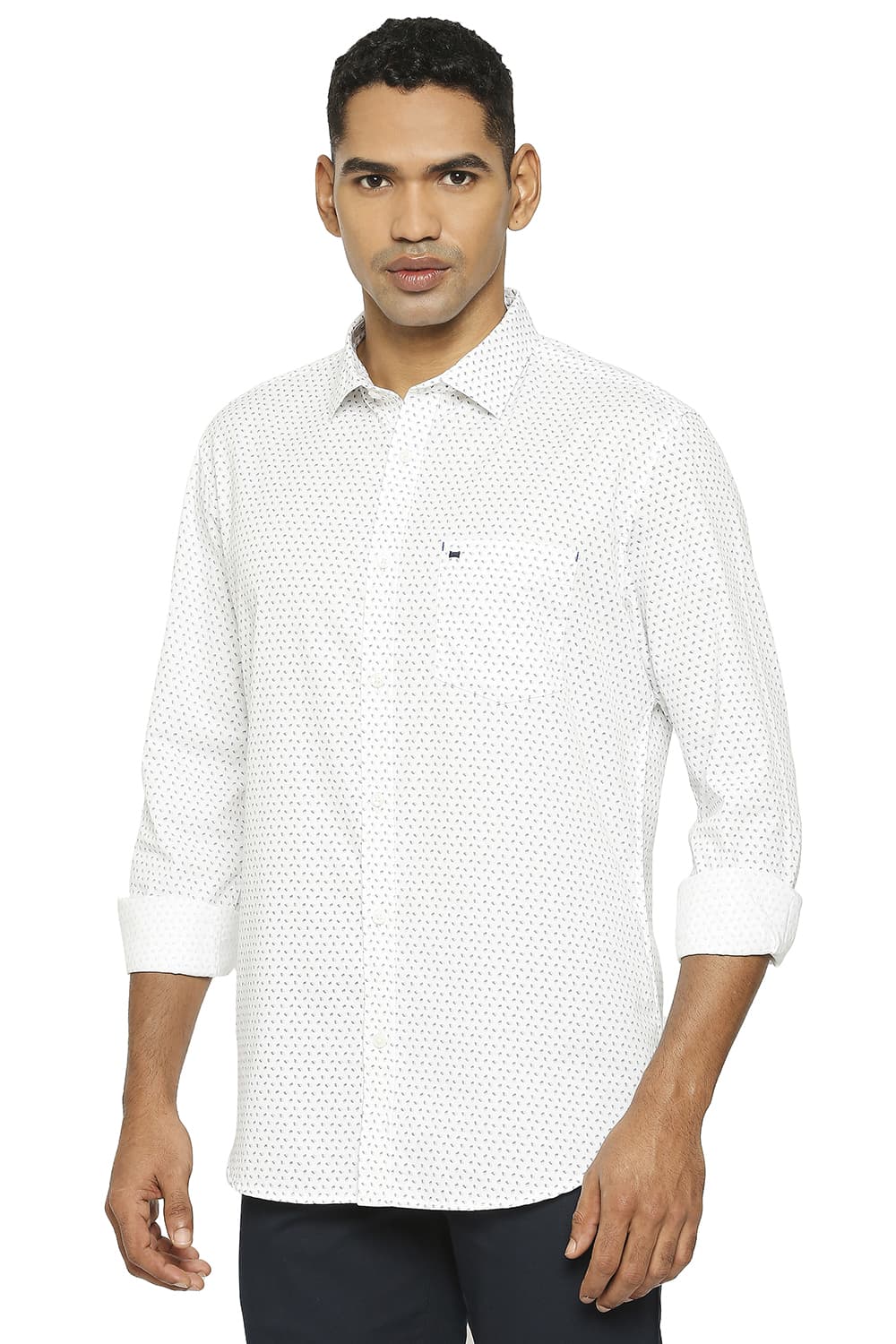 BASICS SLIM FIT COTTON TWILL PRINTED SHIRT