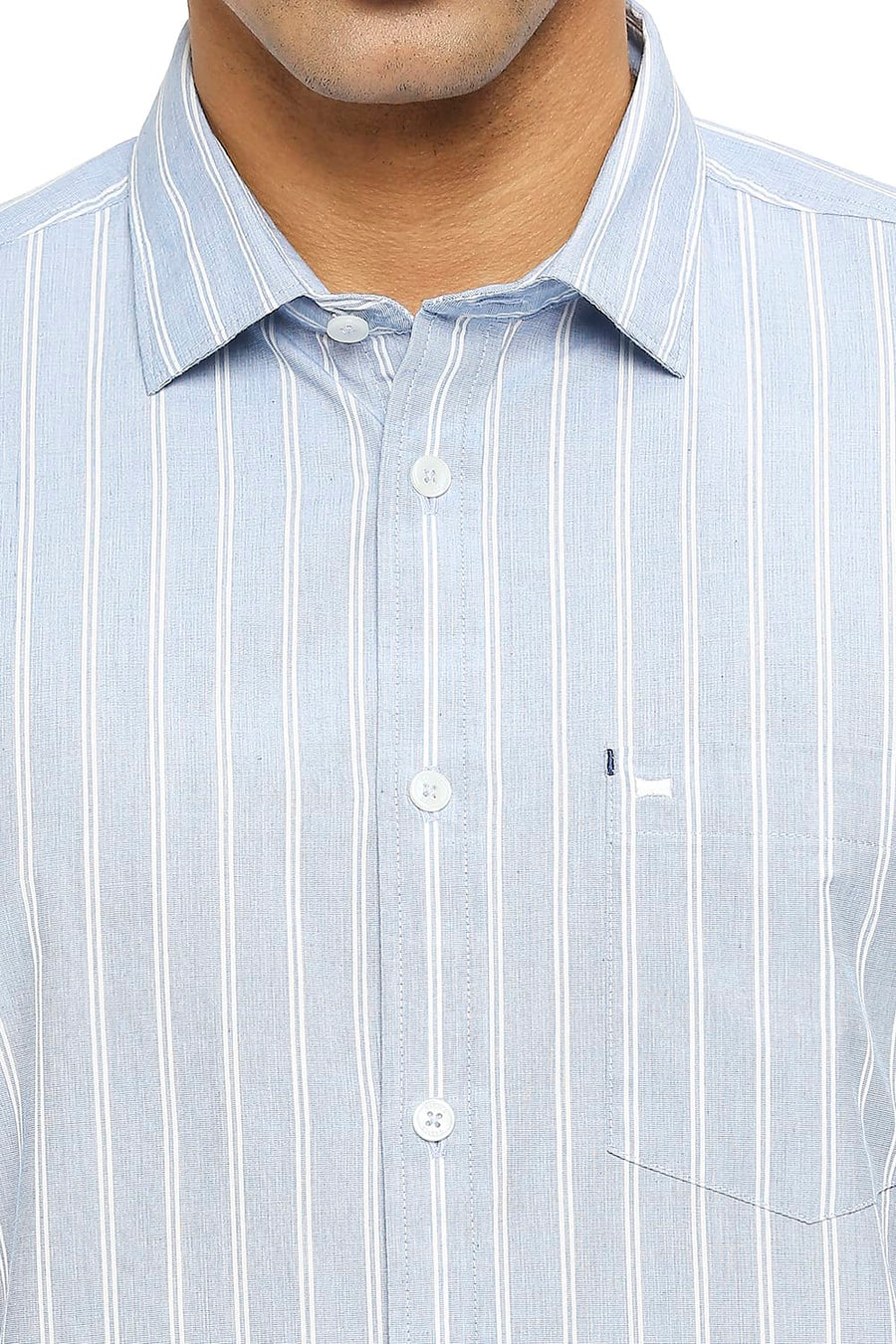 BASICS SLIM FIT AIRY BLUE COTTON FIL A FIL STRIPE SHIRT