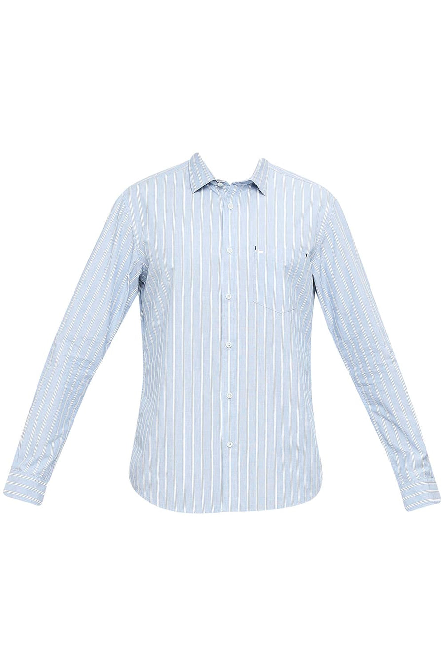 BASICS SLIM FIT AIRY BLUE COTTON FIL A FIL STRIPE SHIRT