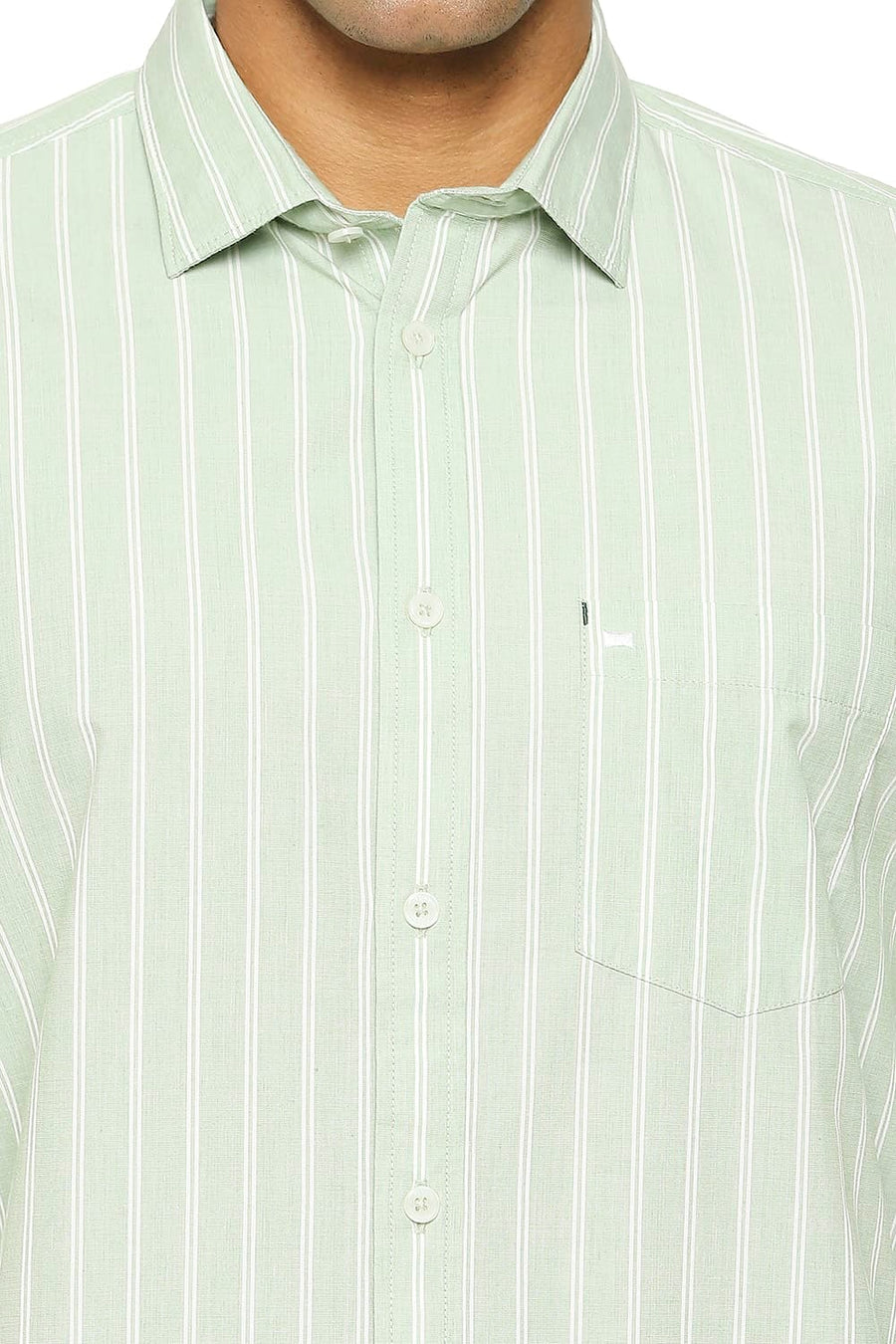 BASICS SLIM FIT BASIL GREEN COTTON FIL A FIL STRIPE SHIRT