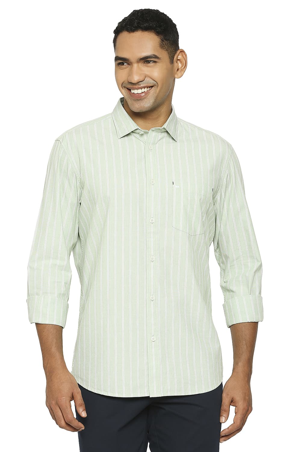 BASICS SLIM FIT COTTON FIL A FIL STRIPE SHIRT