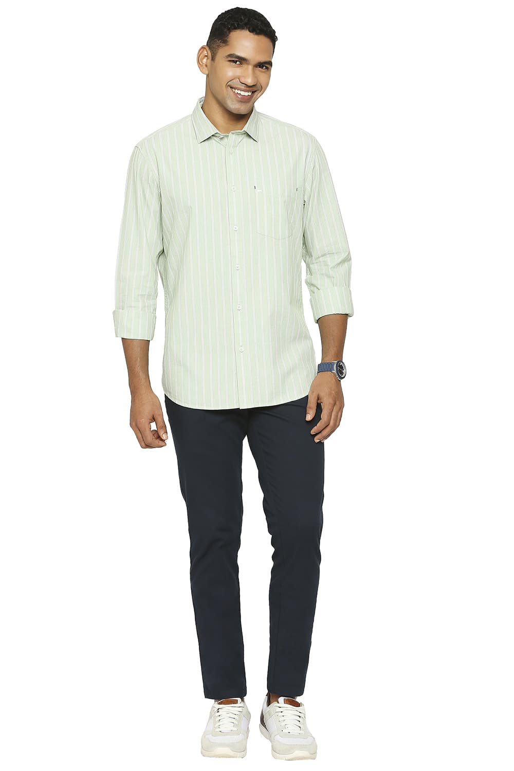 BASICS SLIM FIT COTTON FIL A FIL STRIPE SHIRT