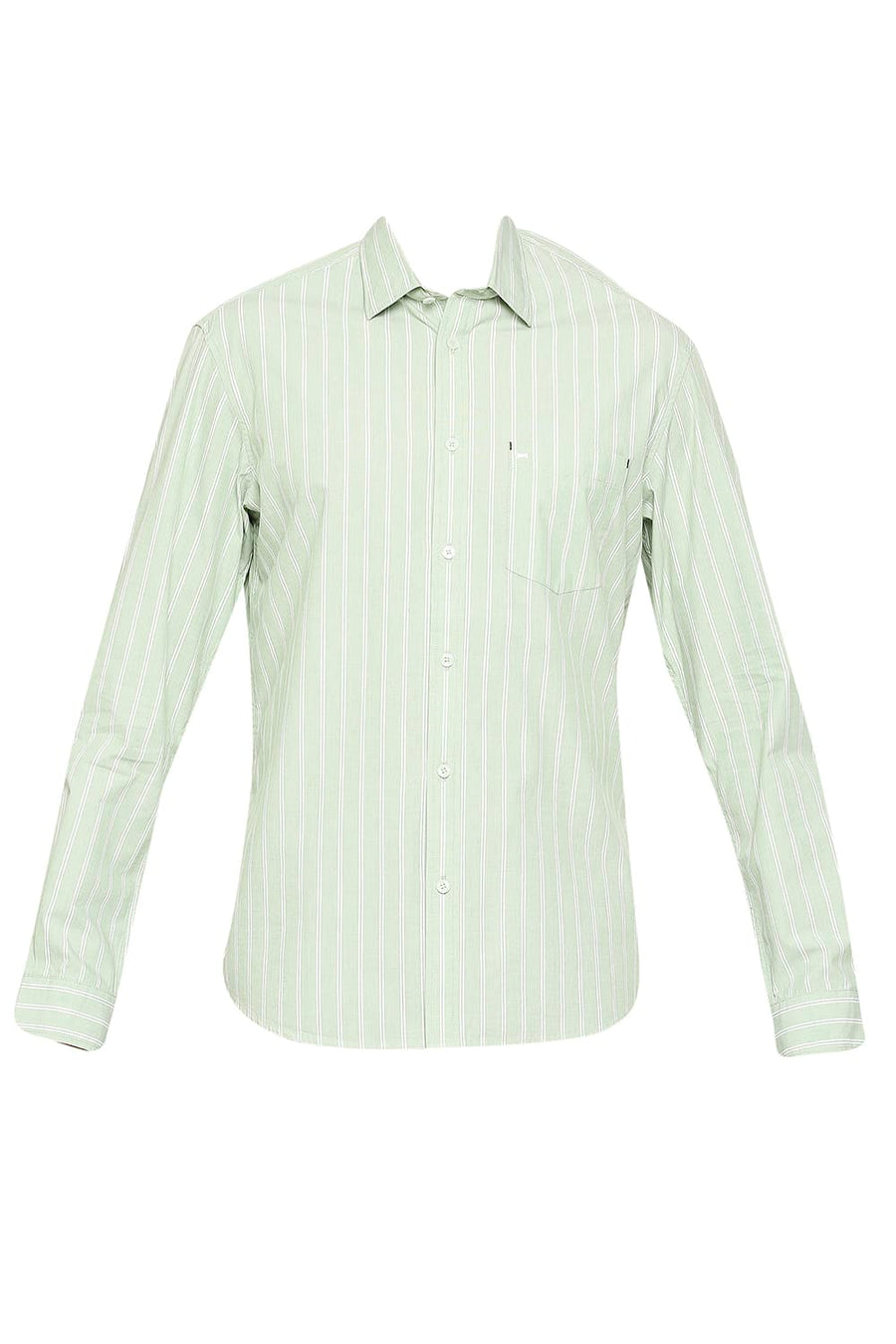 BASICS SLIM FIT BASIL GREEN COTTON FIL A FIL STRIPE SHIRT