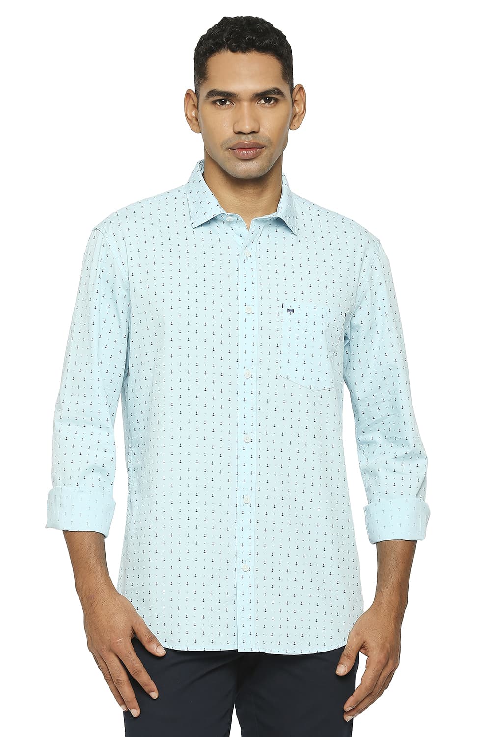 BASICS SLIM FIT COTTON POPLIN PRINTED SHIRT