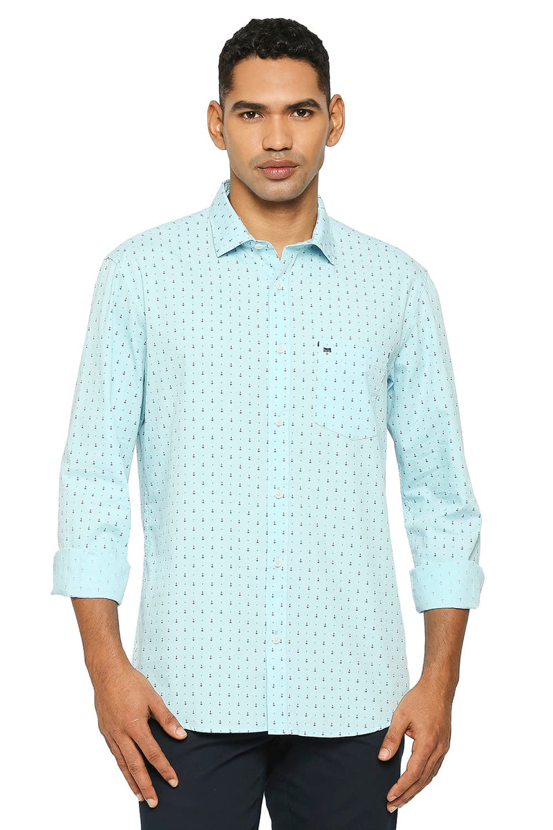 BASICS SLIM FIT COTTON POPLIN PRINTED SHIRT