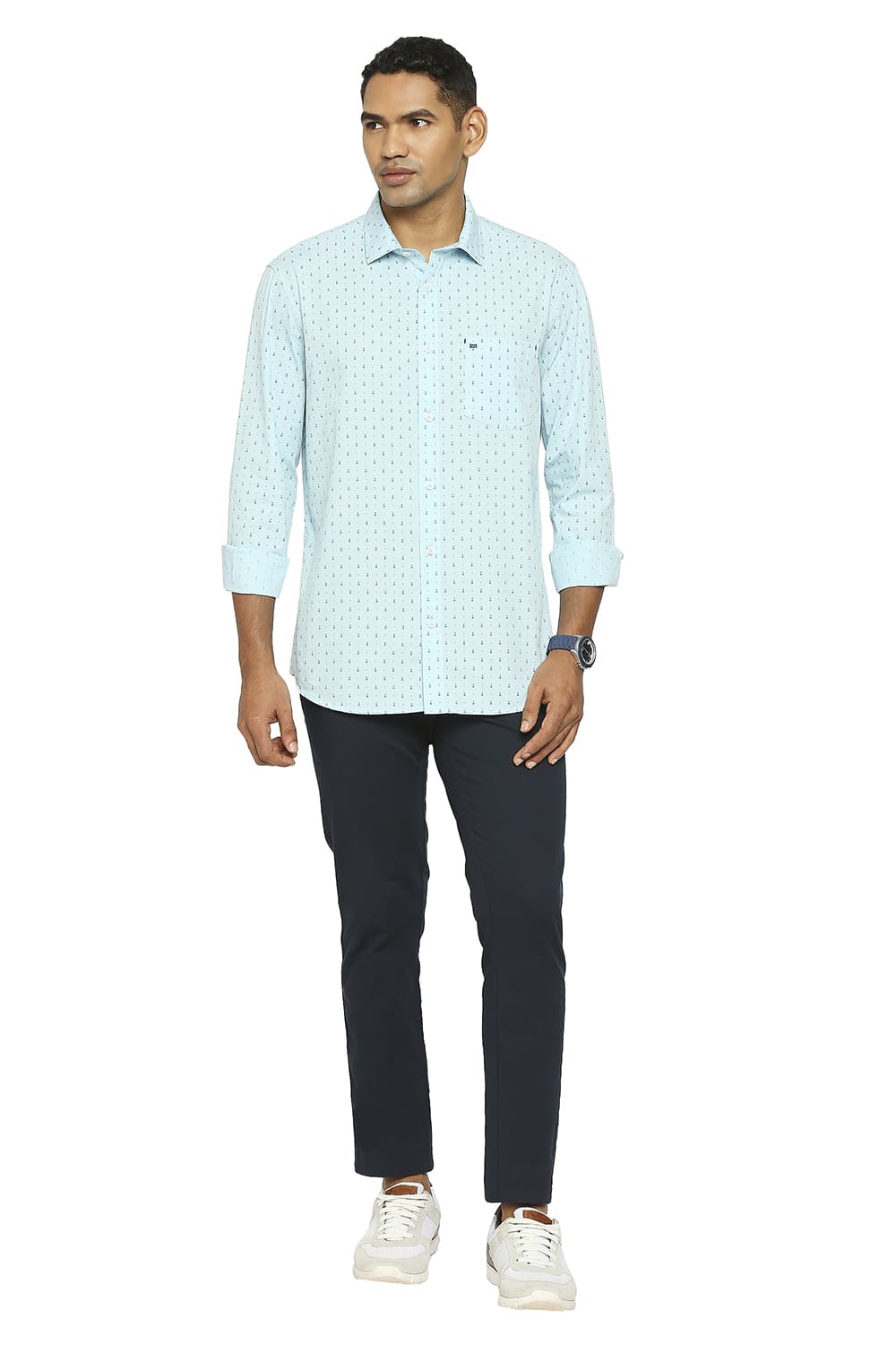 BASICS SLIM FIT COTTON POPLIN PRINTED SHIRT