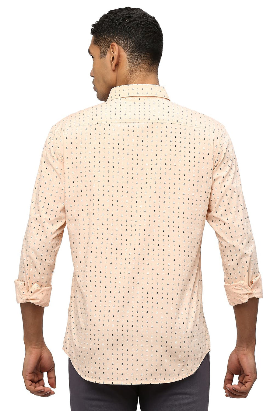 BASICS SLIM FIT PEACH DUST COTTON POPLIN PRINTED SHIRT