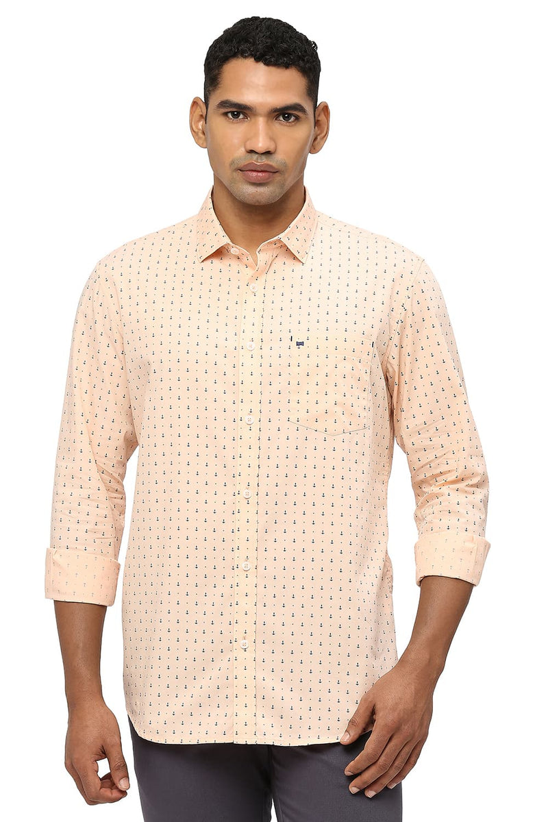 BASICS SLIM FIT COTTON POPLIN PRINTED SHIRT