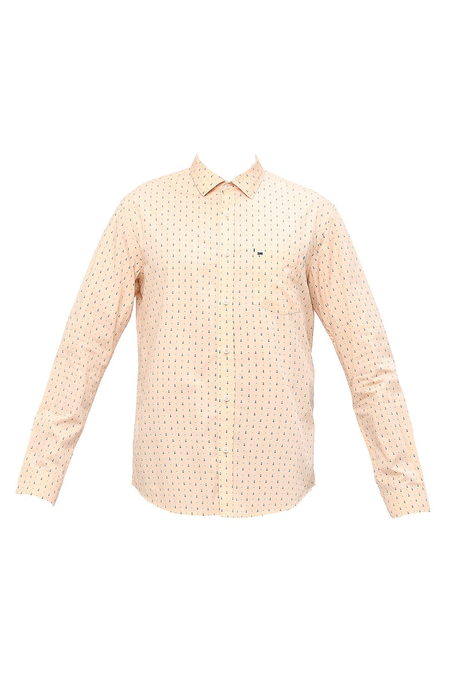 BASICS SLIM FIT PEACH DUST COTTON POPLIN PRINTED SHIRT