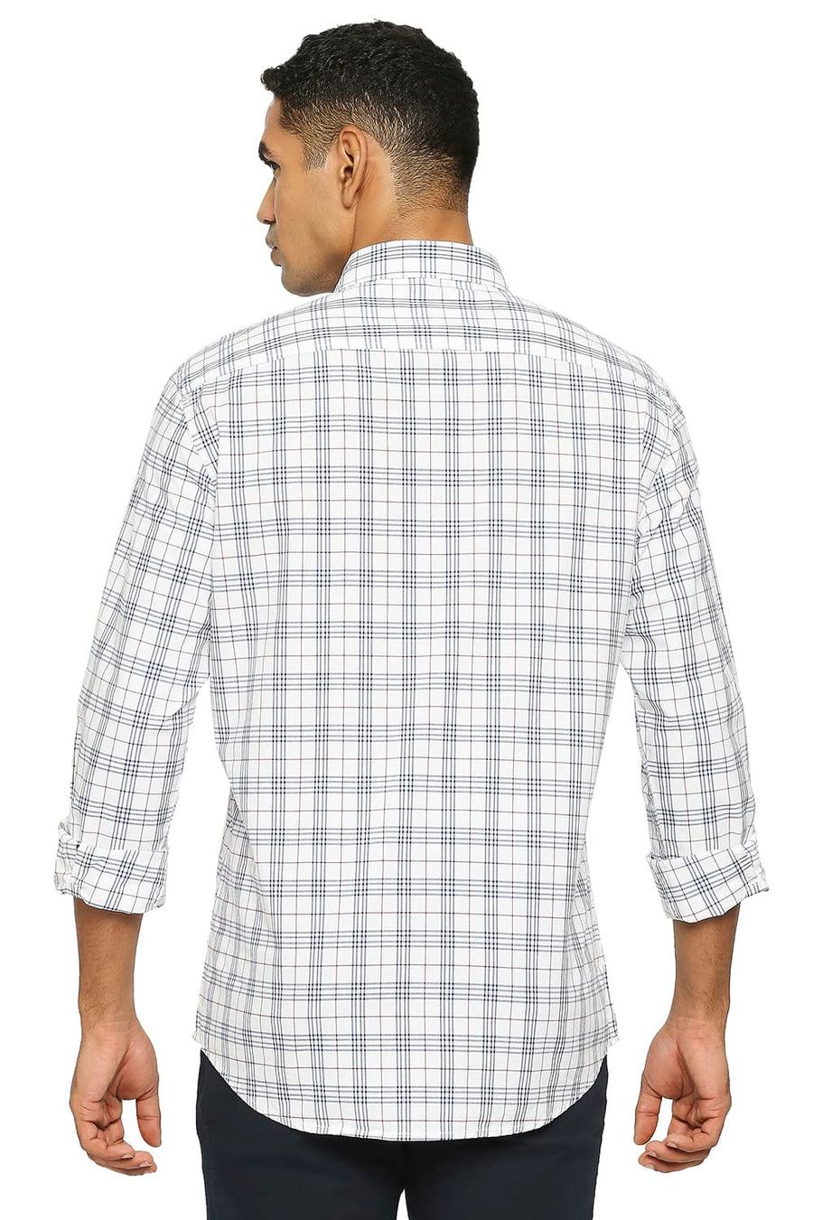 BASICS SLIM FIT CLOUD WHITE COTTON CHECKS SHIRT
