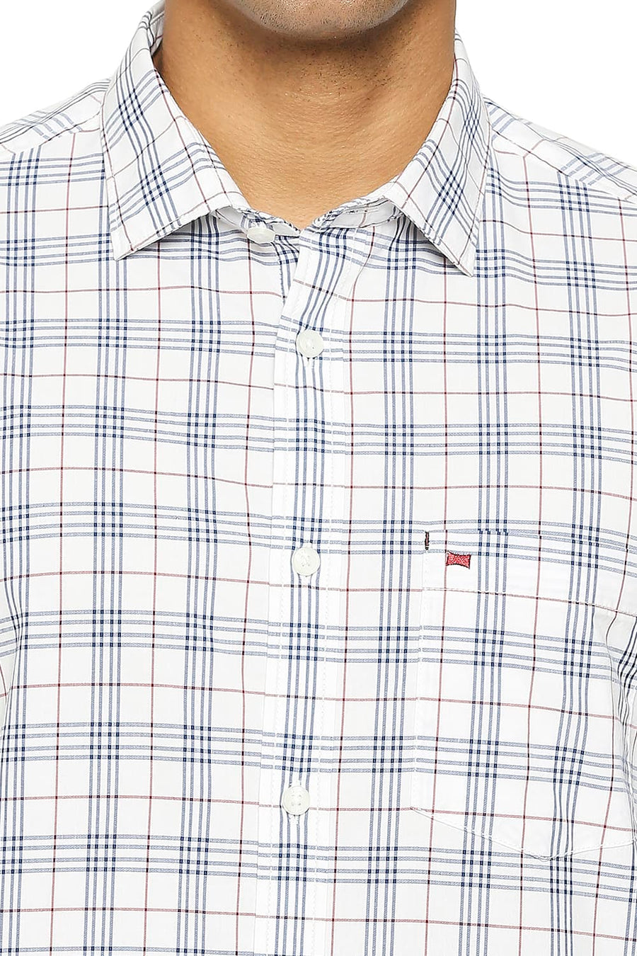 BASICS SLIM FIT CLOUD WHITE COTTON CHECKS SHIRT
