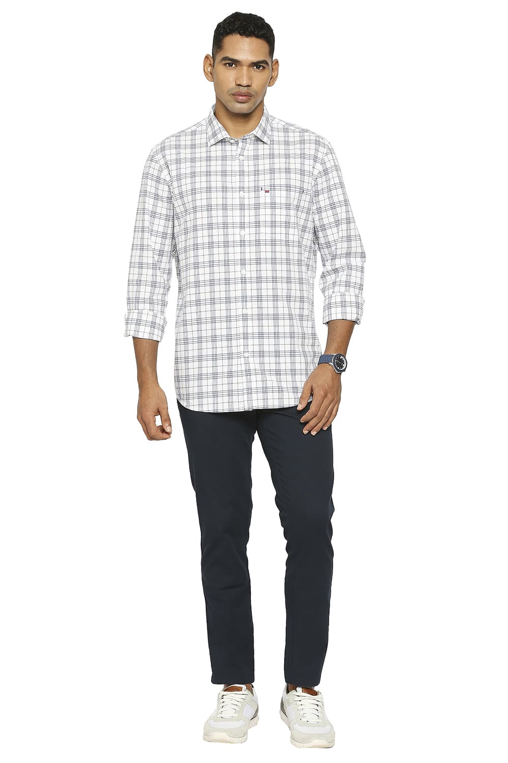 BASICS SLIM FIT COTTON CHECKS SHIRT