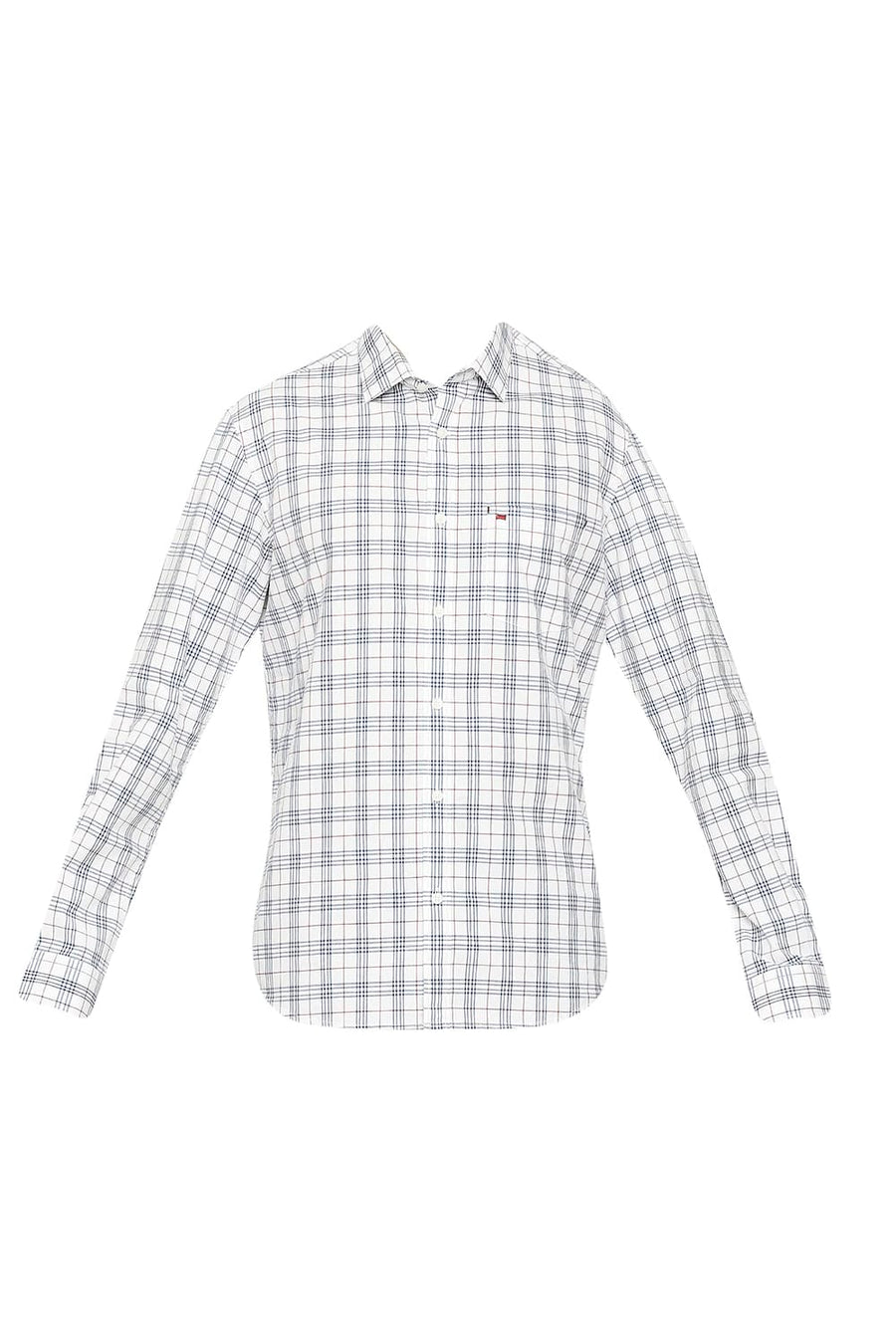 BASICS SLIM FIT CLOUD WHITE COTTON CHECKS SHIRT