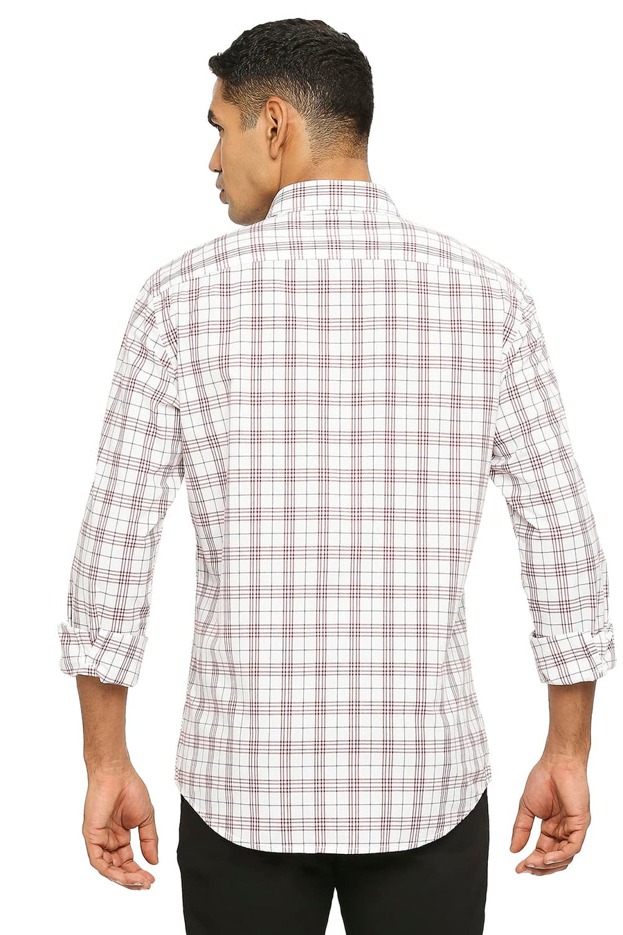 BASICS SLIM FIT DAHLIA RED COTTON CHECKS SHIRT