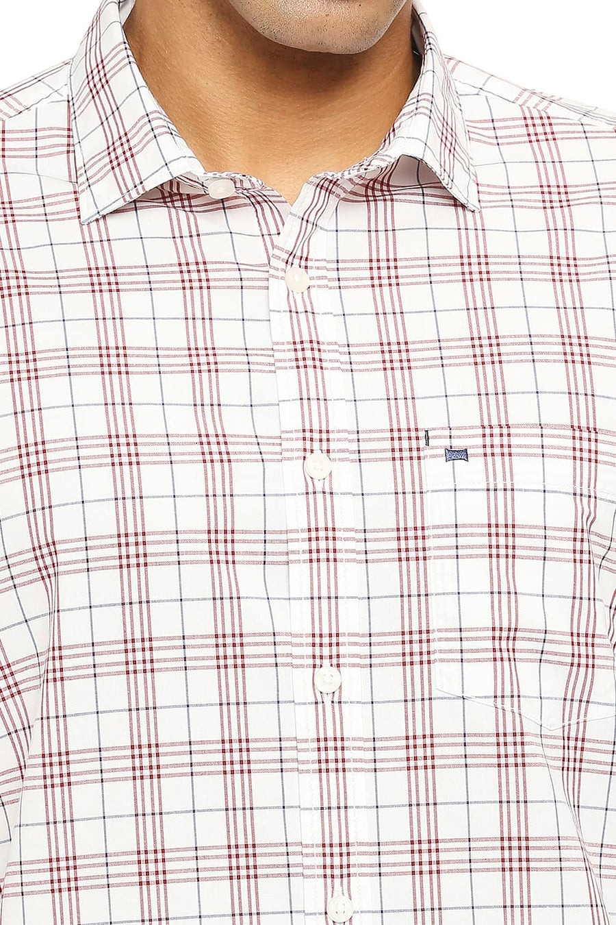 BASICS SLIM FIT DAHLIA RED COTTON CHECKS SHIRT