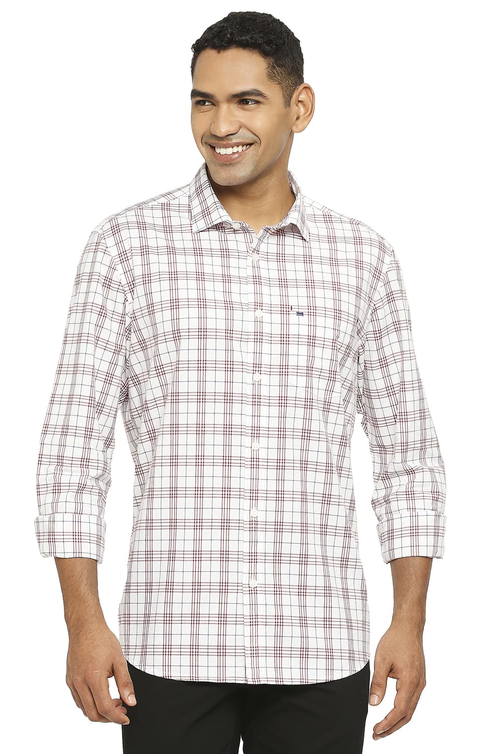 BASICS SLIM FIT COTTON CHECKS SHIRT