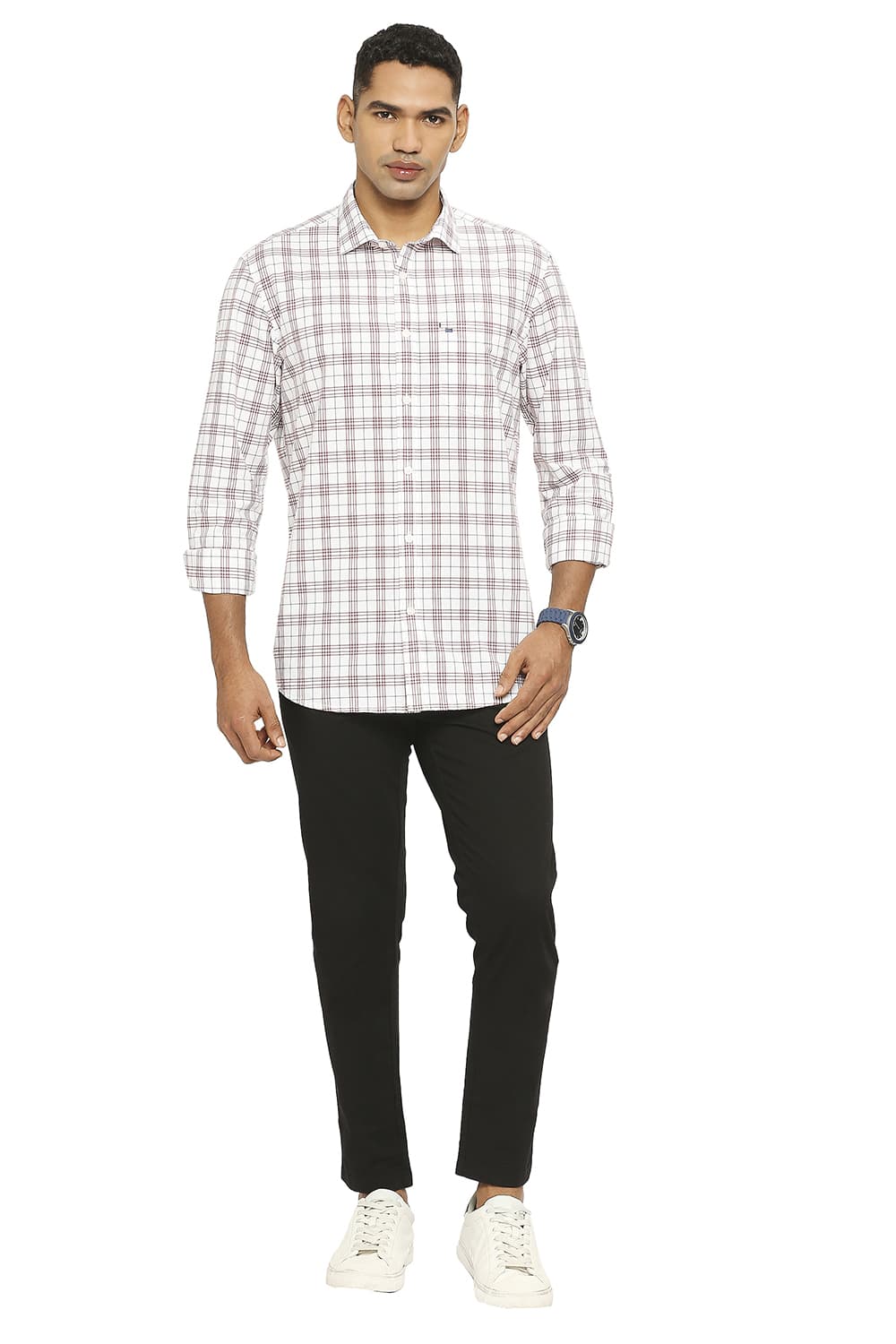 BASICS SLIM FIT COTTON CHECKS SHIRT