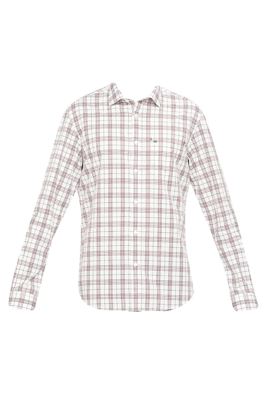 BASICS SLIM FIT DAHLIA RED COTTON CHECKS SHIRT