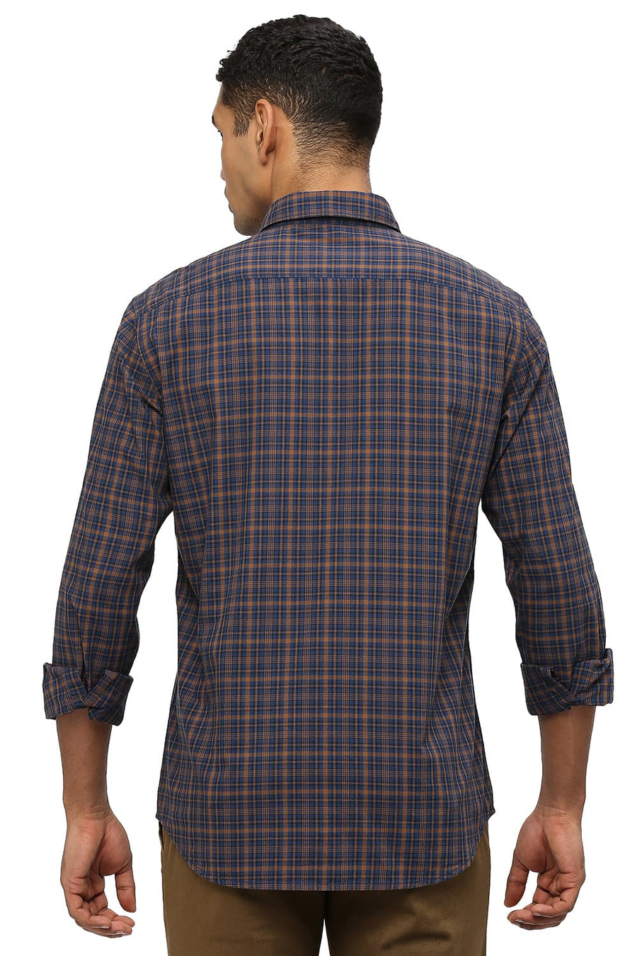 BASICS SLIM FIT SEQUOIA KHAKI COTTON CHECKS SHIRT