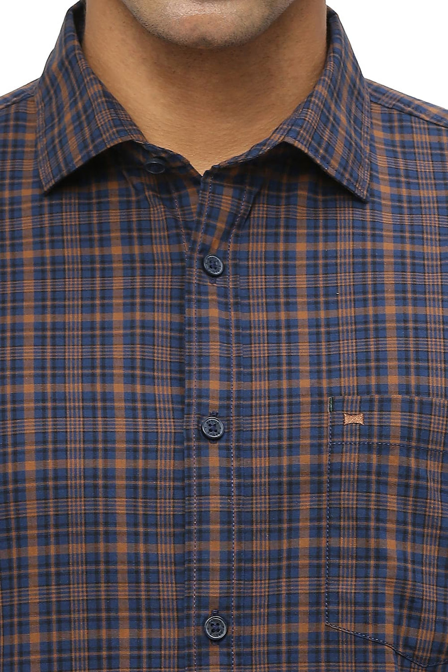 BASICS SLIM FIT SEQUOIA KHAKI COTTON CHECKS SHIRT