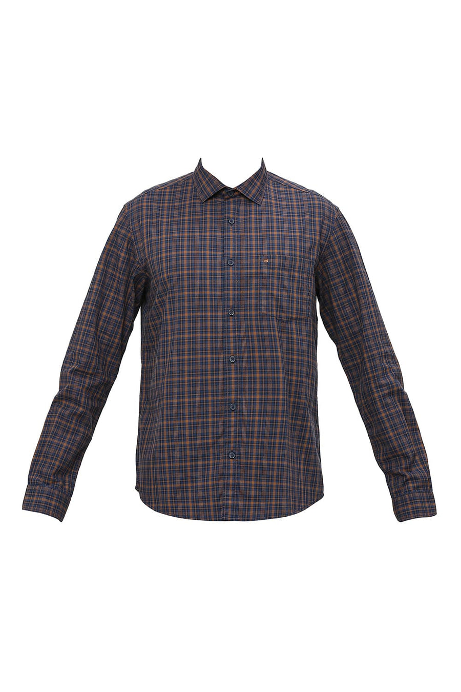 BASICS SLIM FIT SEQUOIA KHAKI COTTON CHECKS SHIRT