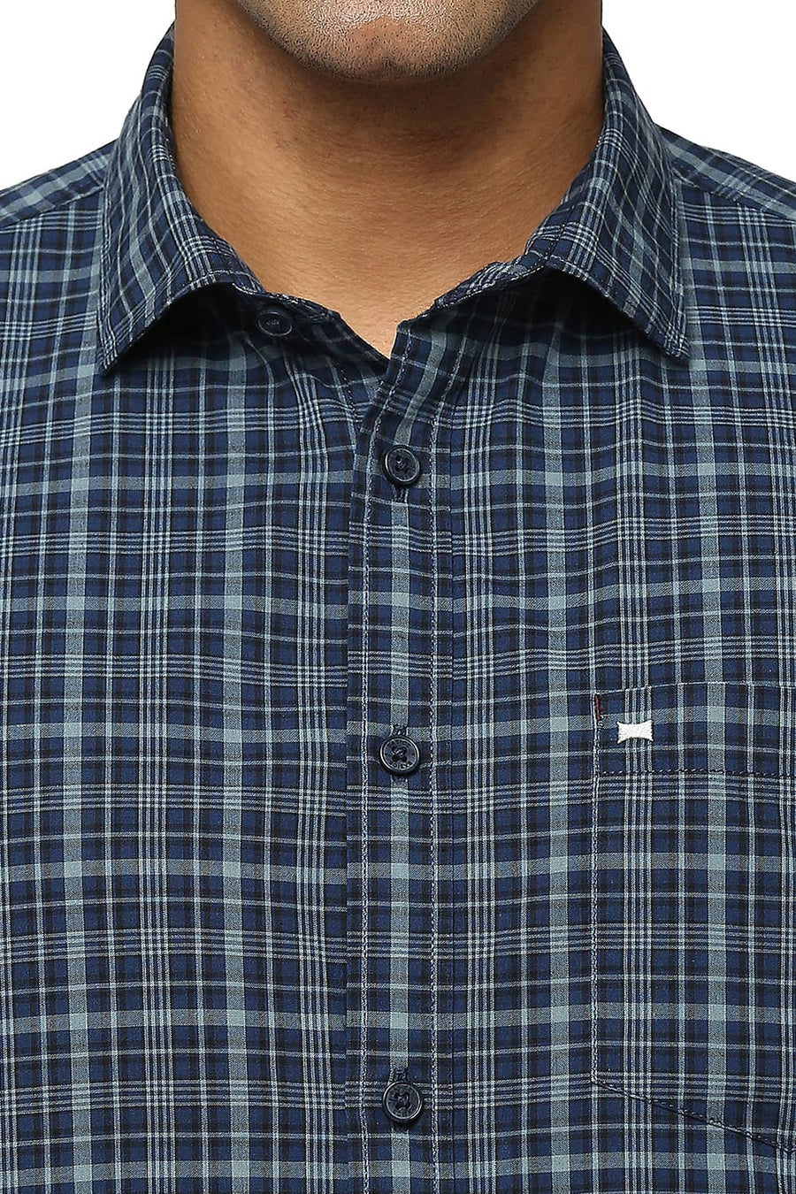 BASICS SLIM FIT GUNMETAL GREY COTTON CHECKS SHIRT